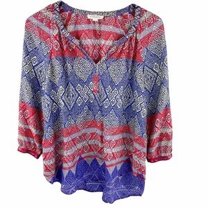 BeachLunchLounge Blue Red Peasant Top Tunic XS